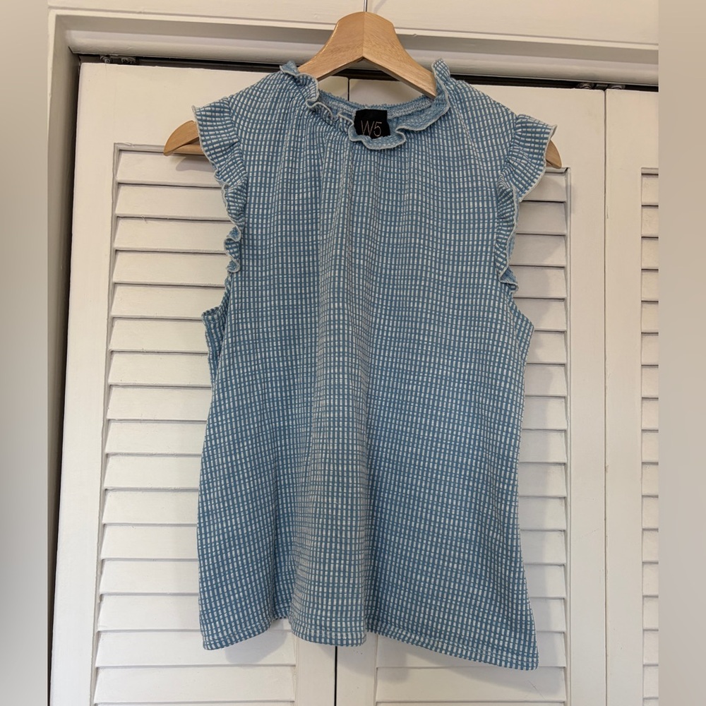 W5 Light Blue Ruffled Sleeveless Blouse